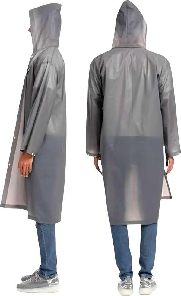 Uniquetrenders Erkek Rüzgar Geçirmez Kapüşonlu Yağmurluk Eva Yağmurluk Gri Standart - Image 1