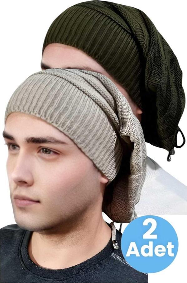 Uniquetrenders 2'Li  Erkek Kışlık Triko Örgü Bere Ve Boyunluk Haki - Camel  - Image 1