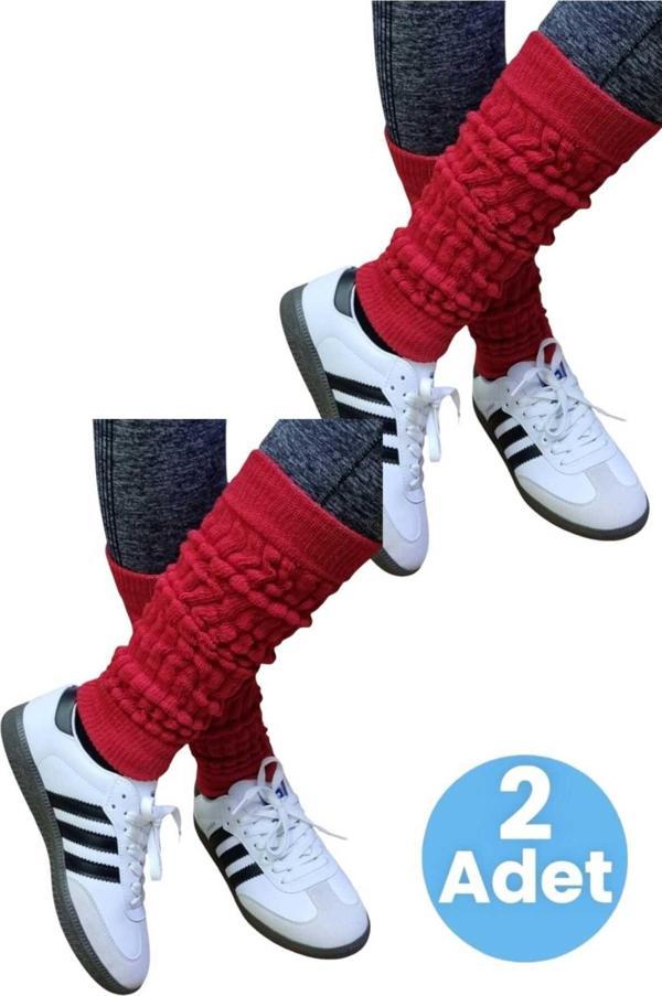 Uniquetrenders Kadın Dört Mevsim Ayaksız Triko Tozluk 2'Li Set Kırmızı  - Image 1