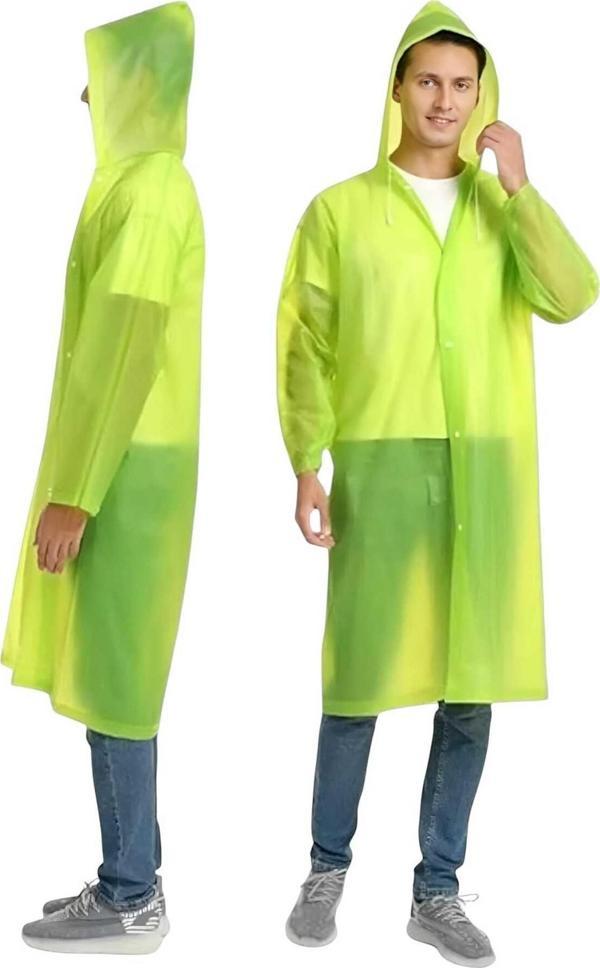 Uniquetrenders Erkek Rüzgar Geçirmez Kapüşonlu Yağmurluk Eva Yağmurluk Neon Yeşil Standart - Image 1