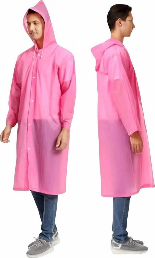 Uniquetrenders Erkek Rüzgar Geçirmez Kapüşonlu Yağmurluk Eva Yağmurluk Pembe Standart - Image 1