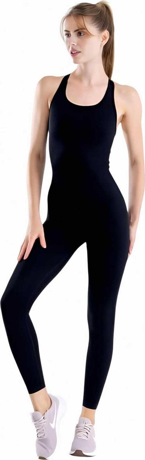 Uniquetrenders Kadın Çapraz Askılı Push Up Seamless/Dikişsiz Fitness Yoga Pilates Sporcu Tulum Siyah M-L - Image 1