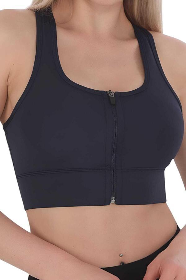 Uniquetrenders Kadın Büstiyer Kadın Fermuarlı Sporcu Crop Lacivert S-M - Image 1