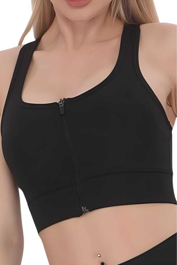 Uniquetrenders Kadın Büstiyer Kadın Fermuarlı Sporcu Crop Siyah S-M - Image 1