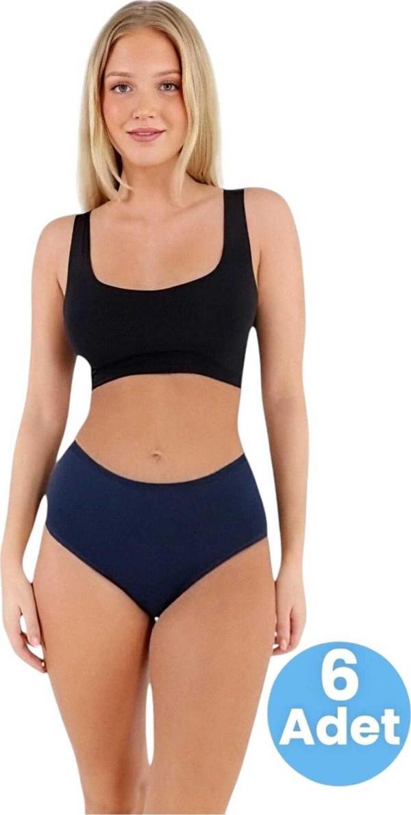 Uniquetrenders Kadın Pamuklu Penye Süprem Kumaş Bato Külot Kadın Bato Külot 6 Adet Lacivert L-XL - Image 1