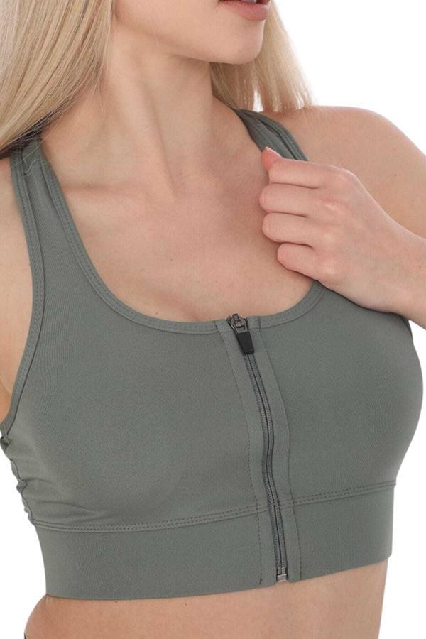 Uniquetrenders Kadın Büstiyer Kadın Fermuarlı Sporcu Crop Çağla Yeşili S-M - Image 1