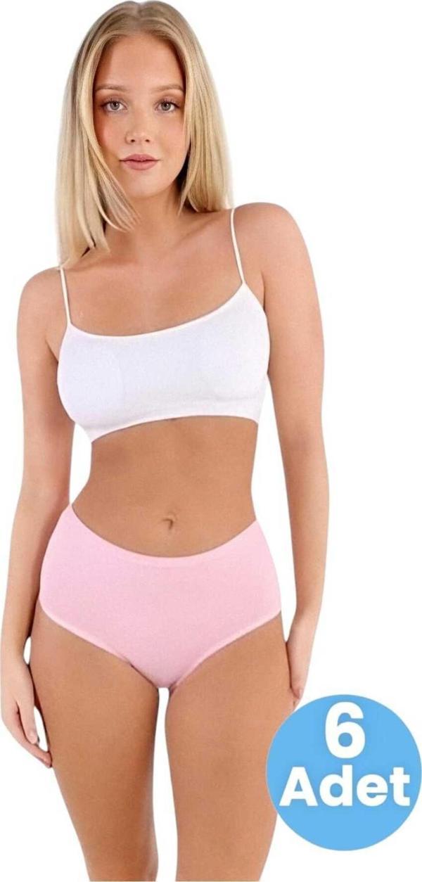 Uniquetrenders Kadın Pamuklu Penye Süprem Kumaş Bato Külot Kadın Bato Külot 6 Adet Pembe L-XL - Image 1