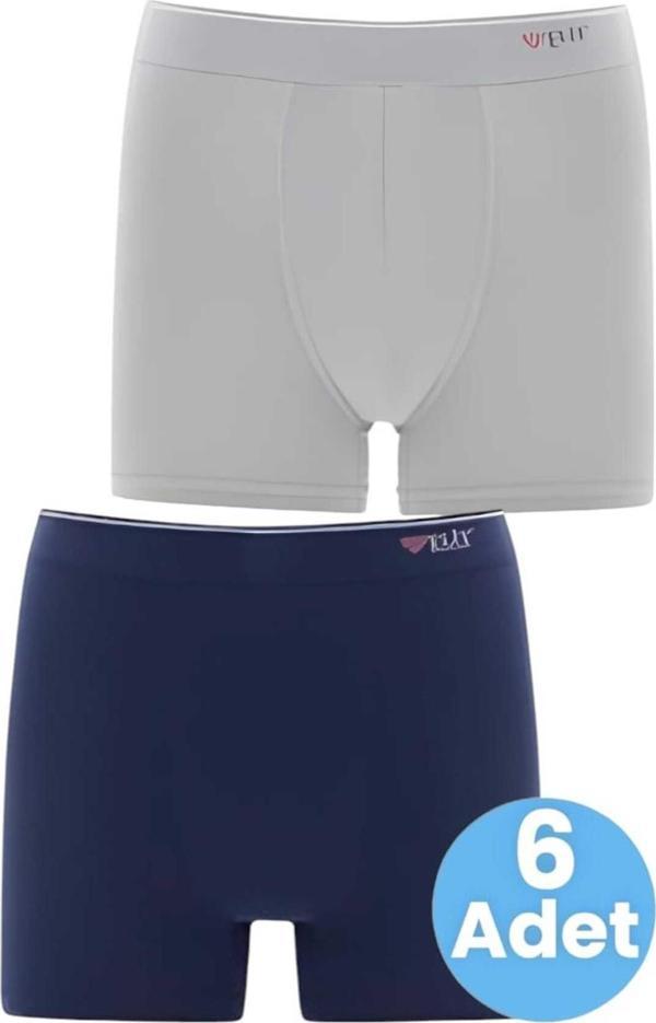Uniquetrenders Erkek  6'Lı  Pamuklu  Likralı  Boxer Gri - Lacivert L - Image 1