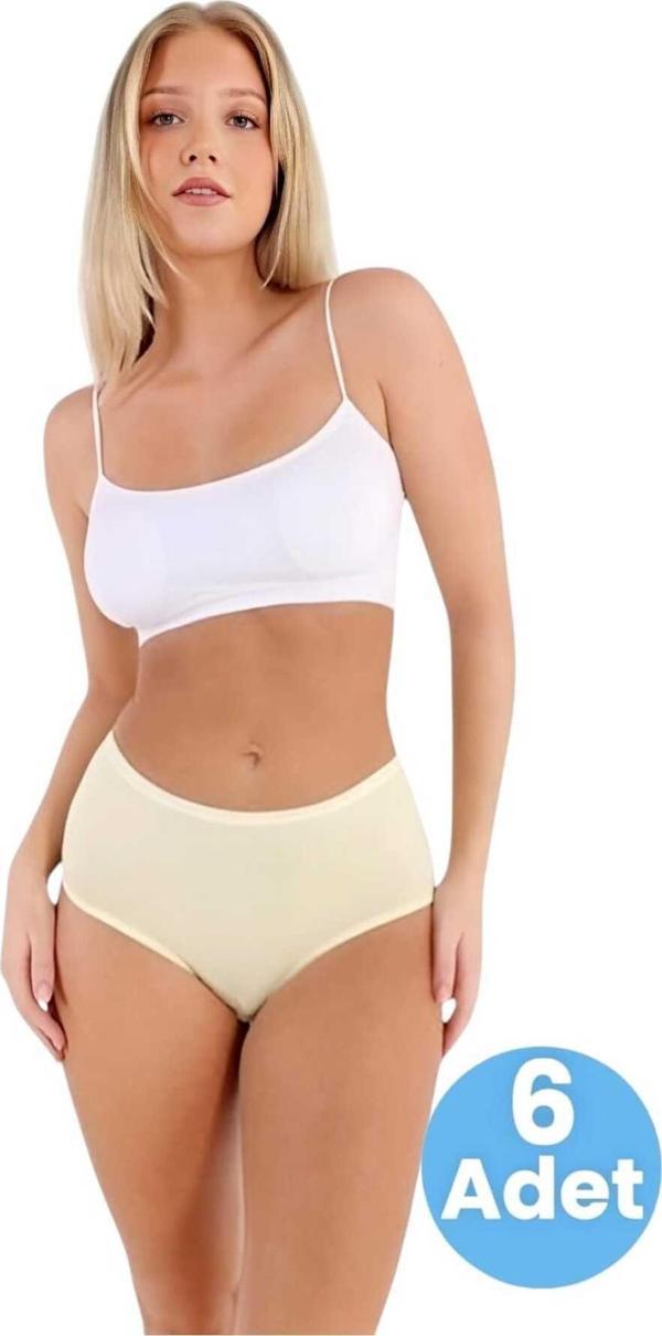 Uniquetrenders Kadın Pamuklu Penye Süprem Kumaş Bato Külot Kadın Bato Külot 6 Adet Sarı L-XL - Image 1
