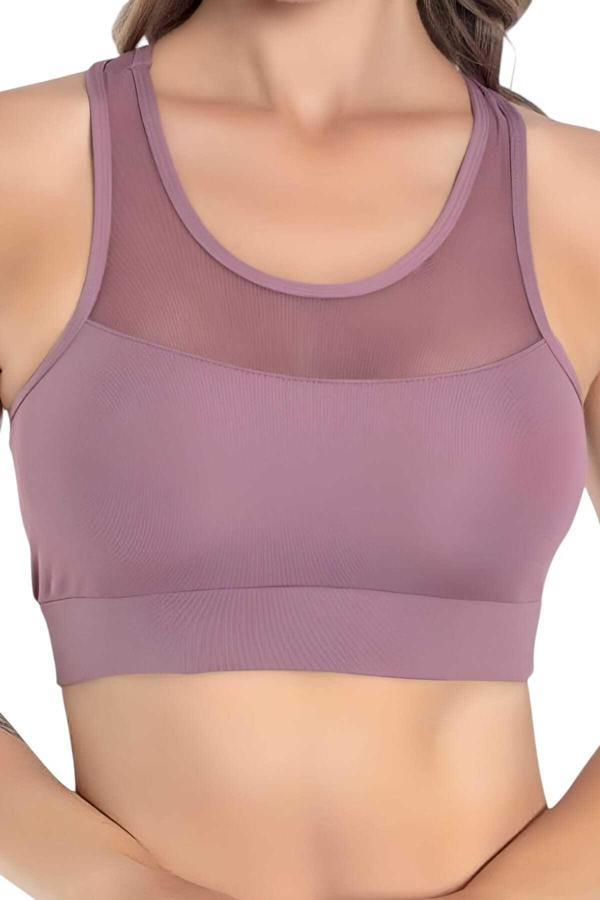 Uniquetrenders Kadın Büstiyer Kadın Tül Detaylı Crop Gül Kurusu L-XL - Image 1