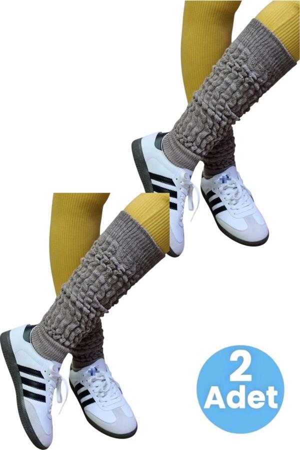 Uniquetrenders Kadın Dört Mevsim Ayaksız Triko Tozluk 2'Li Set Vizon  - Image 1