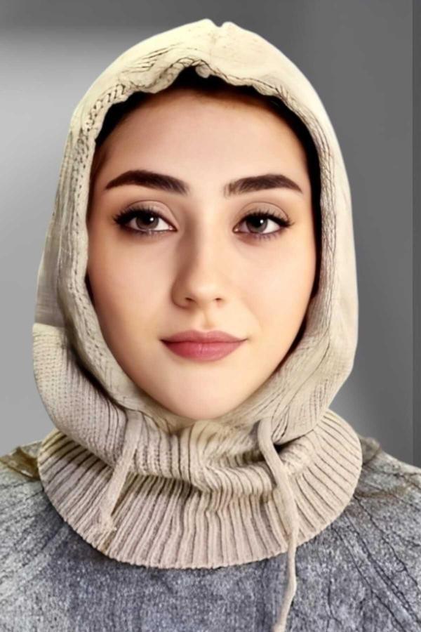 Uniquetrenders Balaclava Fitilli Triko Örgü Bere Başlık Bej  - Image 1