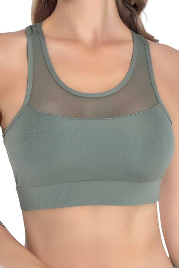 Uniquetrenders Kadın Büstiyer Kadın Tül Detaylı Crop Kivi Yeşili S-M - Image 1