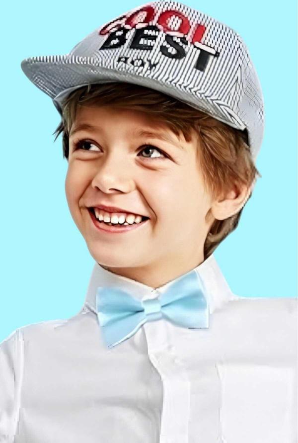 Uniquetrenders Erkek Çocuk Düz Renk Saten Papyon Bebe Mavisi  - Image 1