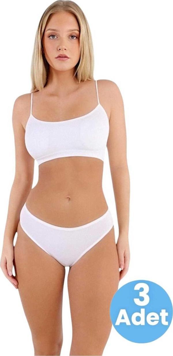 Uniquetrenders Kadın Pamuklu Penye Süprem Kumaş Bikini Külot Kadın Bikini Külot 3 Adet Beyaz L-XL - Image 1