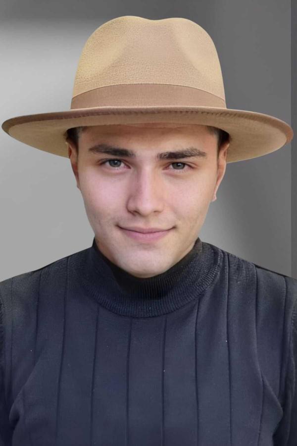 Uniquetrenders Erkek Panama Kaşe Biyeli Fötr Şapka Camel  - Image 1