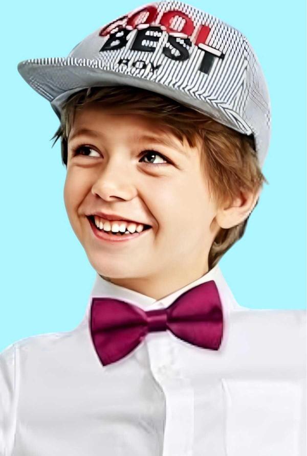 Uniquetrenders Erkek Çocuk Düz Renk Saten Papyon Eflatun  - Image 1