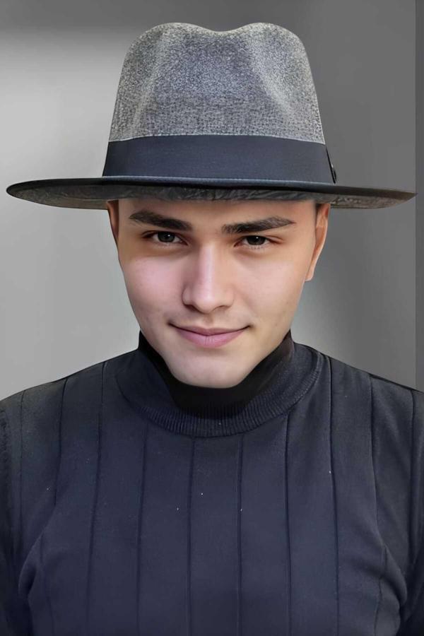 Uniquetrenders Erkek Panama Kaşe Biyeli Fötr Şapka Füme  - Image 1