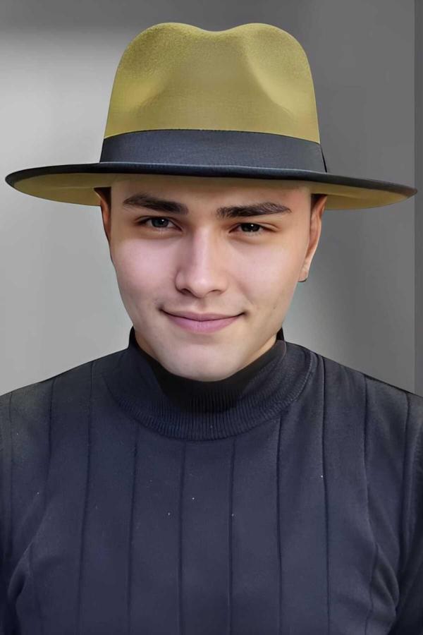 Uniquetrenders Erkek Panama Kaşe Biyeli Fötr Şapka Haki  - Image 1