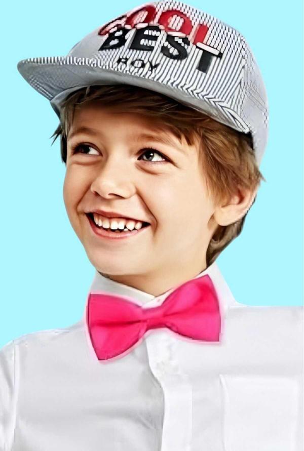 Uniquetrenders Erkek Çocuk Düz Renk Saten Papyon Fuşya  - Image 1