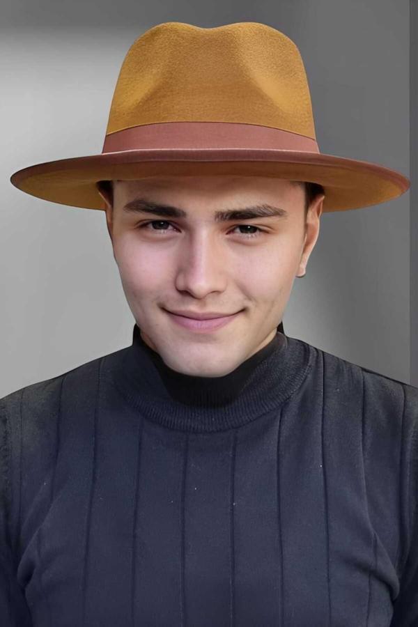 Uniquetrenders Erkek Panama Kaşe Biyeli Fötr Şapka Kahverengi  - Image 1