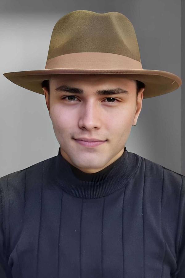 Uniquetrenders Erkek Panama Kaşe Biyeli Fötr Şapka Koyu Kahverengi  - Image 1