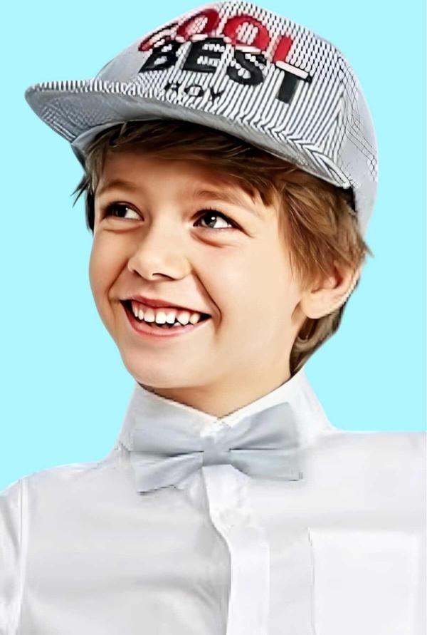 Uniquetrenders Erkek Çocuk Düz Renk Saten Papyon Gümüş  - Image 1