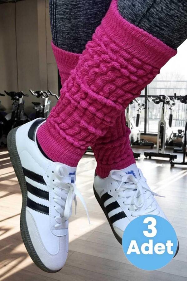 Uniquetrenders Kadın Dört Mevsim Ayaksız Triko Tozluk 3 Adet Fuşya  - Image 1