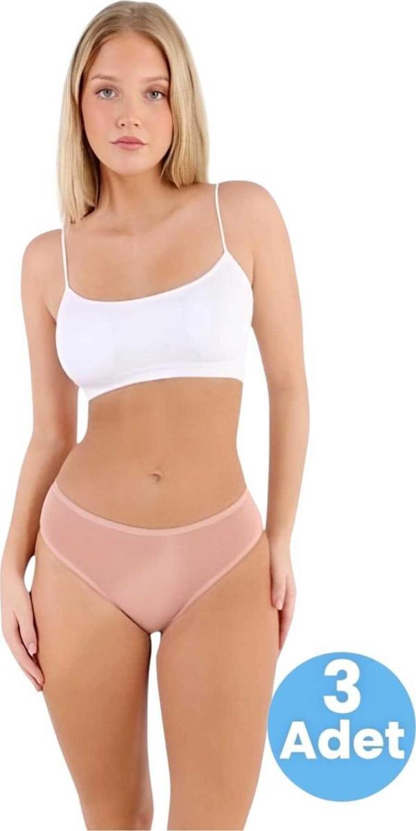 Uniquetrenders Kadın Pamuklu Penye Süprem Kumaş Bikini Külot Kadın Bikini Külot 3 Adet Pudra L-XL - Image 1