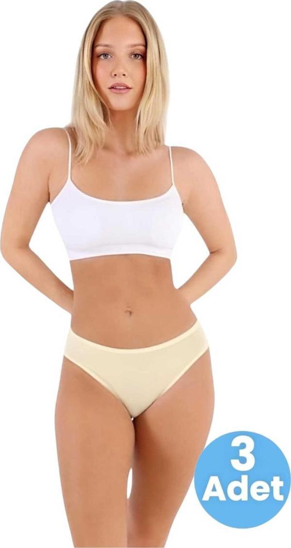Uniquetrenders Kadın Pamuklu Penye Süprem Kumaş Bikini Külot Kadın Bikini Külot 3 Adet Sarı L-XL - Image 1