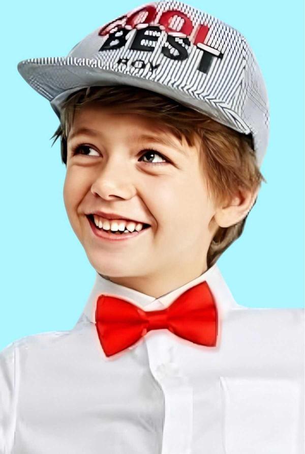 Uniquetrenders Erkek Çocuk Düz Renk Saten Papyon Kırmızı  - Image 1