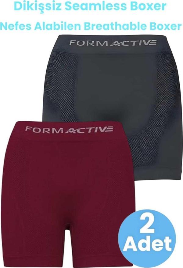 Uniquetrenders Erkek Dikişsiz/Seamless Nefes Alabilen Boxer 2'Li Set Füme - Bordo M-L - Image 1