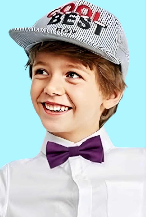 Uniquetrenders Erkek Çocuk Düz Renk Saten Papyon Mor  - Image 1