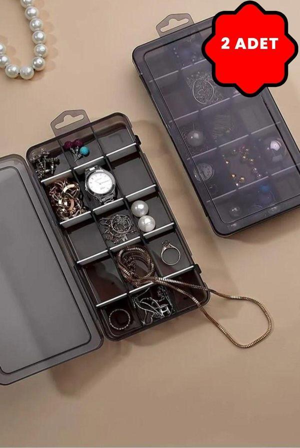 Mithra Life 2 Adet Ayraçlı Askılı Füme Takı Organizer Düzenleyici Kutusu MIT1148 - Image 1