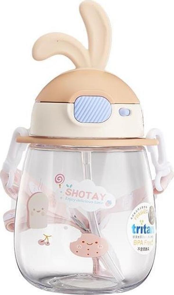 Shotay Rabbit Çocuk Pipetli Matara Tritan Somon 600Ml - Image 1