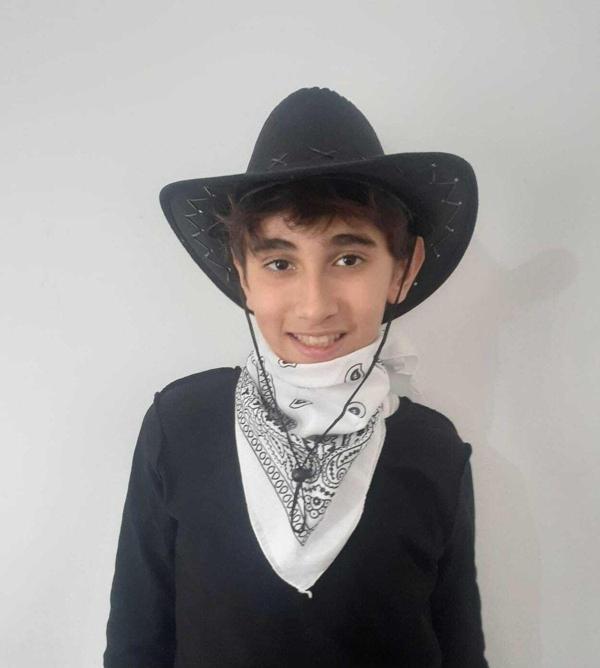 Uniquetrenders Çocuk Unisex 8 - 14 Yaş Süet Kovboy Şapkası Beyaz Bandana Hediye Koruma Kutulu Gönderim Siyah 54 CM - Image 1