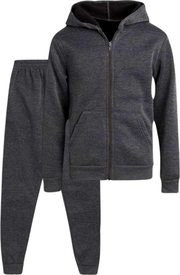 Uniquetrenders Çocuk Unisex Kapüşonlu Fermuarlı Sweatshirt Ve Jogger Eşofman Altı 2'Li Takım Füme 9 Yaş - Image 1