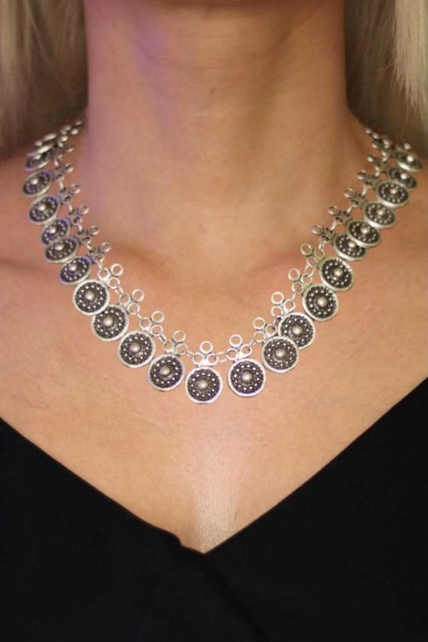 Uniquetrenders Kadın Gümüş Kaplama Antik Kolye Etnik Antik Otantik Tasarım Kolye Gümüş 58 CM - Image 1