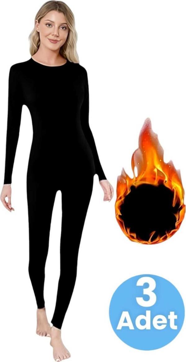 Uniquetrenders Kadın 3'Lü Termal Alt Üst İçlik Takımı Siyah 2XL - Image 1