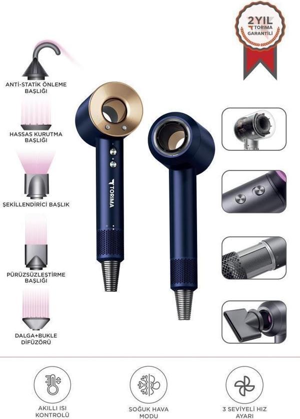 Torima H5 Lacivert Güçlü Saç Kurutma Makinesi Saç Şekillendirici - Image 1