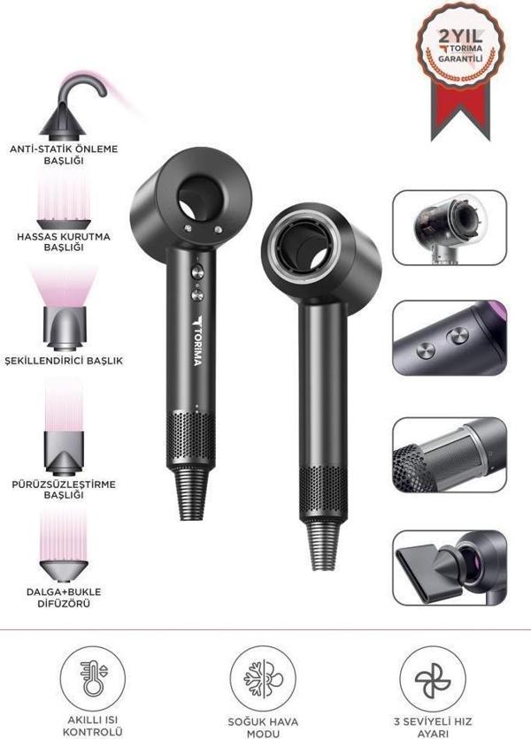 Torima H5 Gri Güçlü Saç Kurutma Makinesi Saç Şekillendirici - Image 1