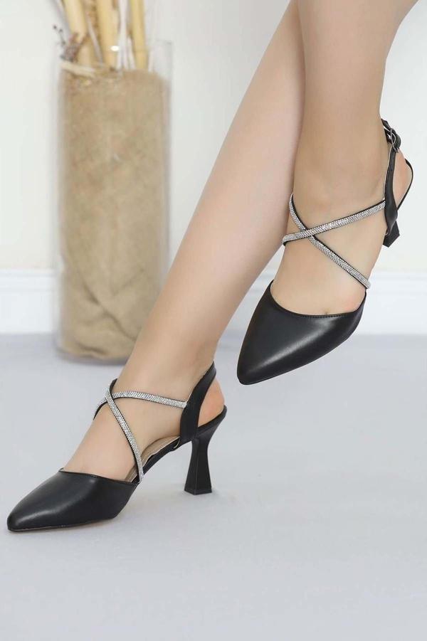 Kadın Topuklu Ayakkabı Siyah Stiletto Taşlı Konforlu Günlük Ve Özel Günler için - Image 1