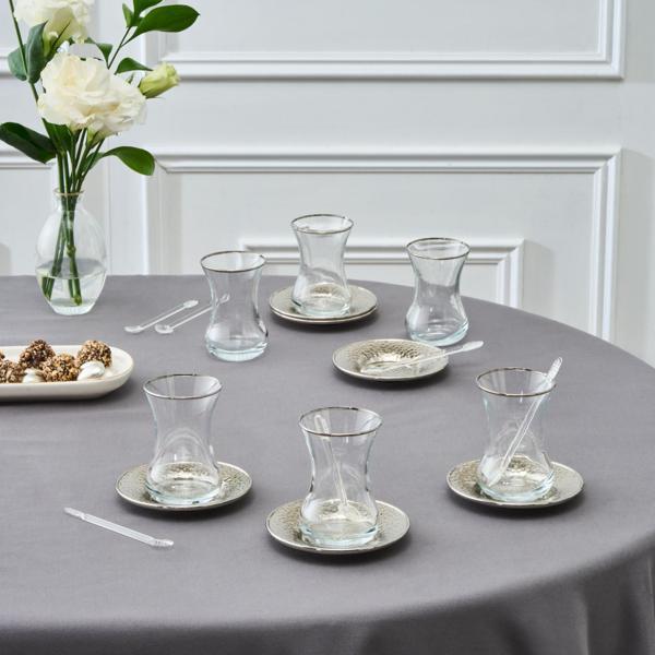 Karaca Ada 6 Kişilik 18 Parça Çay Seti Platin - Image 1