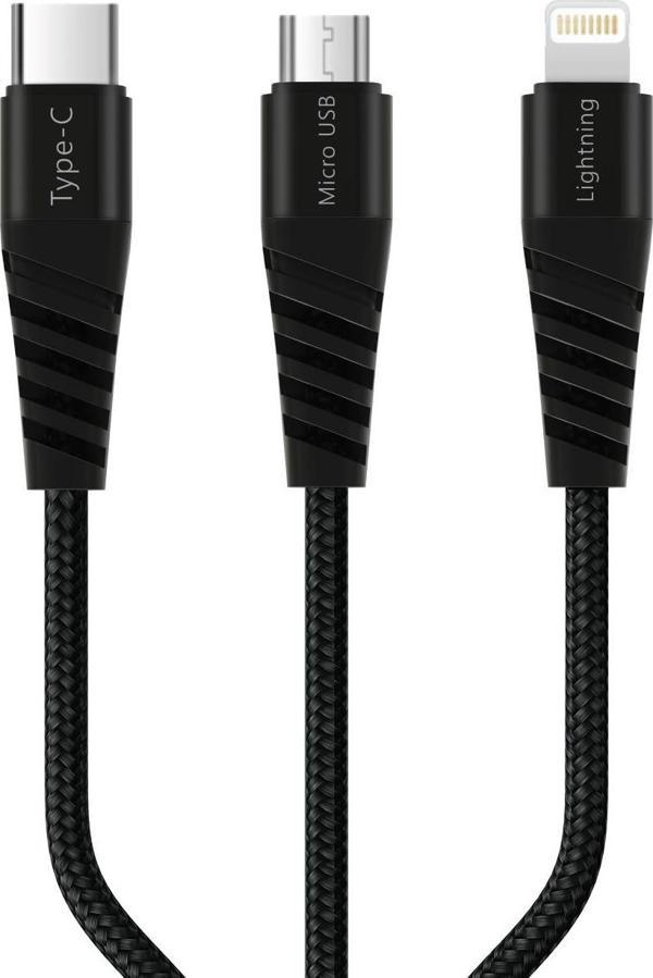 Polosmart PBS417 3 in 1 Şarj Kablosu Siyah - Image 1