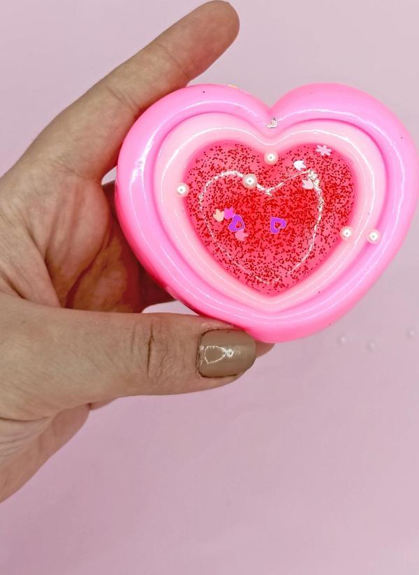 Sevimli Kalp Squishy Simli Yumuşacık (7x9 cm) Kalp Sukuşi - Pembe - Image 1