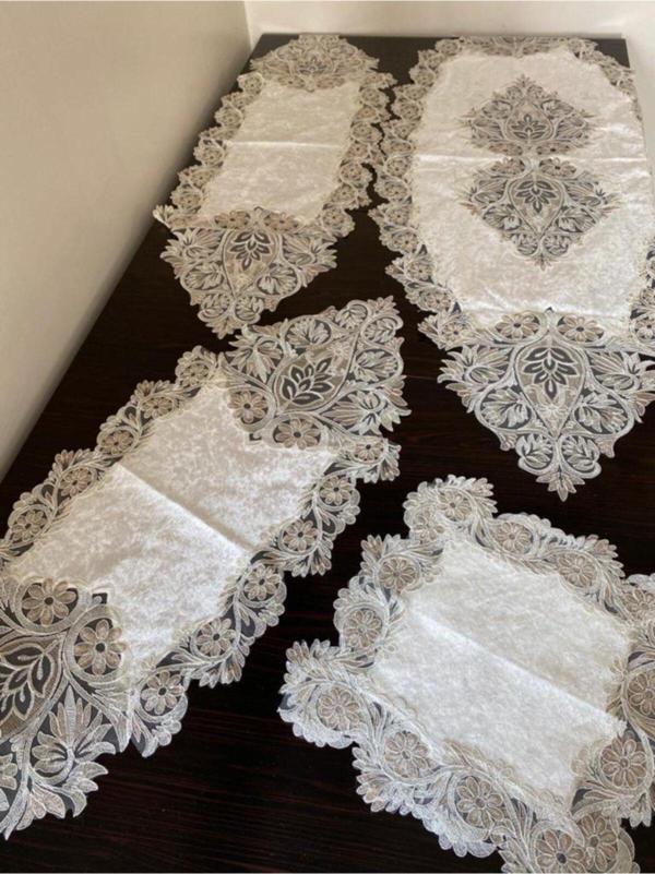Ağaoğlu 5 Parça Fransız Dantelli Kadife Salon Takımı - Image 1