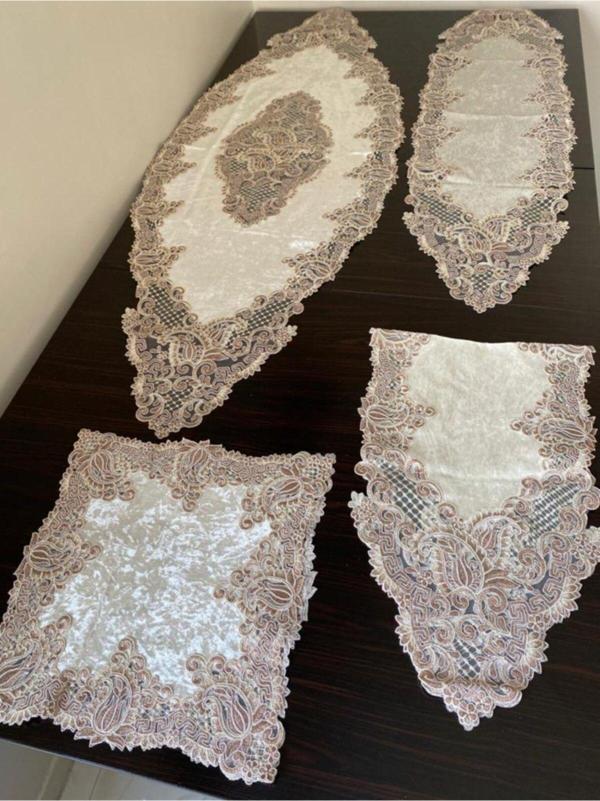 Ağaoğlu 5 Parça Gold Fransız Dantelli Kadife Salon Takımı - Image 1