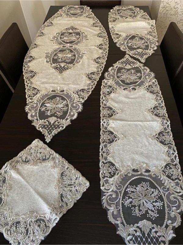 Ağaoğlu 5 Parça Fransız Dantelli Kadife Salon Takımı - Image 1