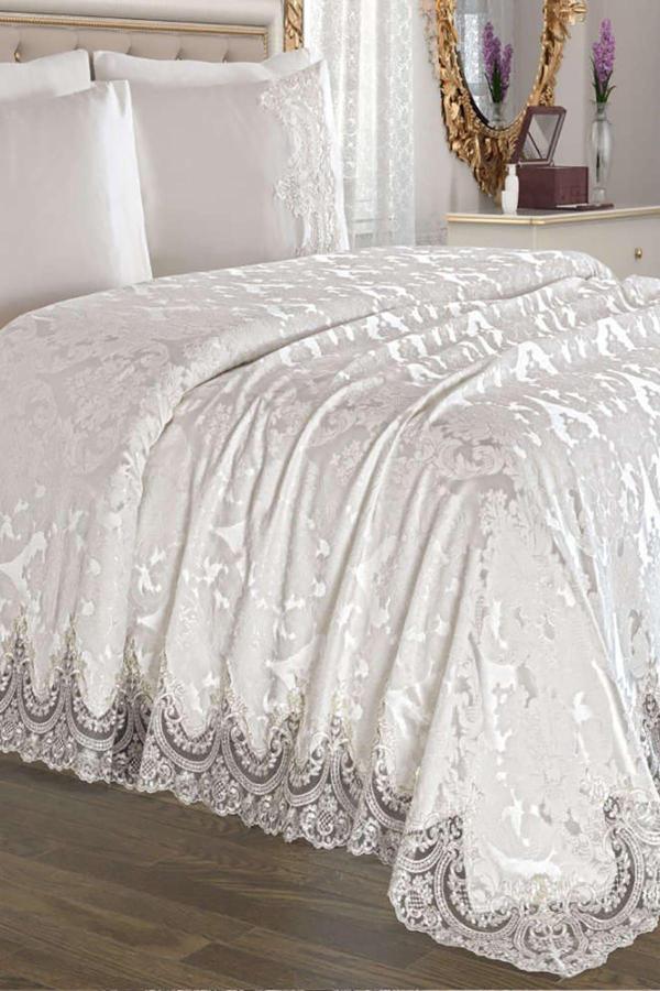 Halıstores Çeyizlik Şönil Pike Takımı Prenses Krem - Image 1