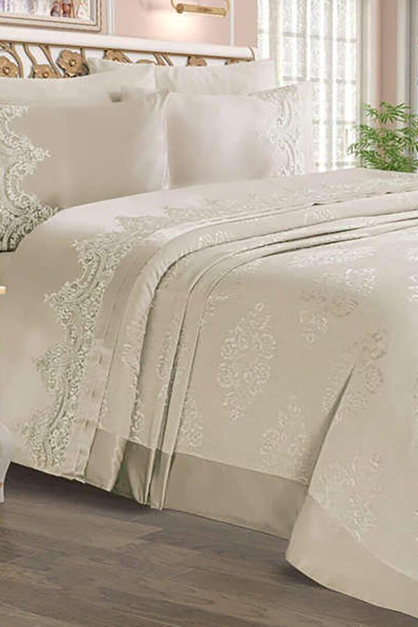 Halıstores Fransız Dantelli Çift Kişilik Pike Takımı Sahra Krem - Image 1